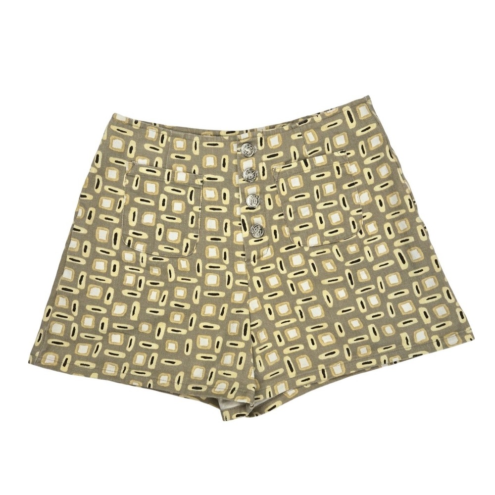Vintage 90s Y2 A. Byer High Waisted Geometric Print Cotton Shorts Tan XS 0/2